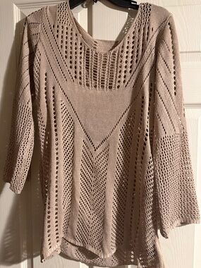Revolution Open-Stitch Scoop Neck Sweater in Beige